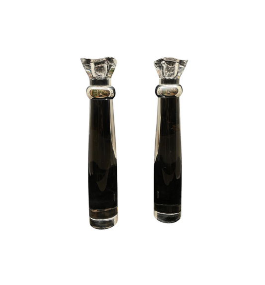 Nambe Titan Glass Candlesticks, a pair (0D300D)