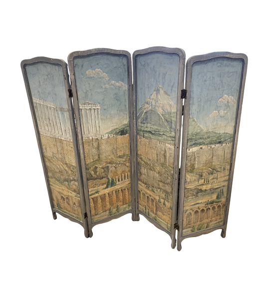 Antique Painted Canvas Room Divider/Screen, 19th Century (0G001B)