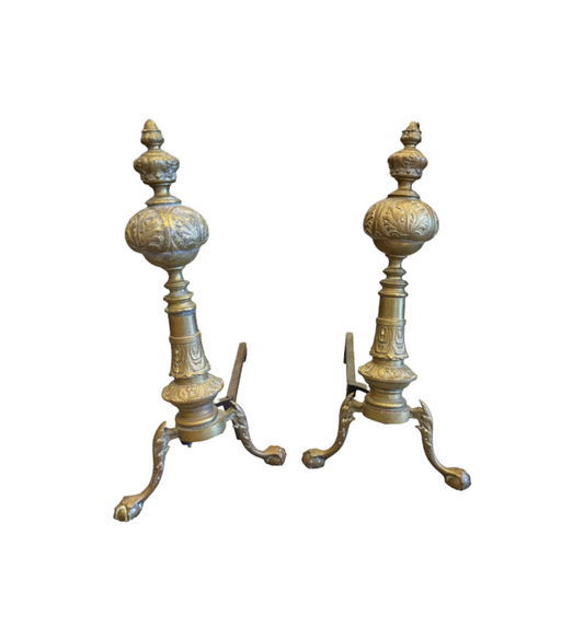 Pair Brass Andirons French AS IS (00Y005)