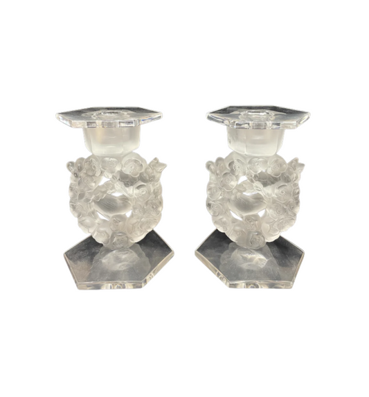 Pair of Lalique Mesanges Candlesticks AS IS (0B500L)