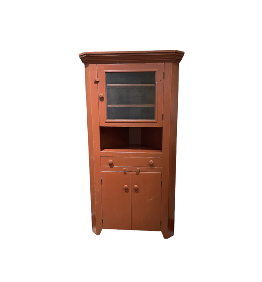 Red Painted Reproduction Primitive Corner Cabinet (0C4009)