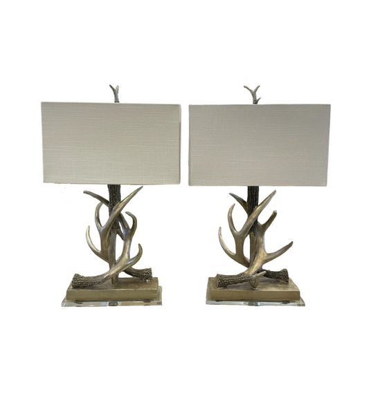 Pair of Silvered Antler Lamps (01B011)