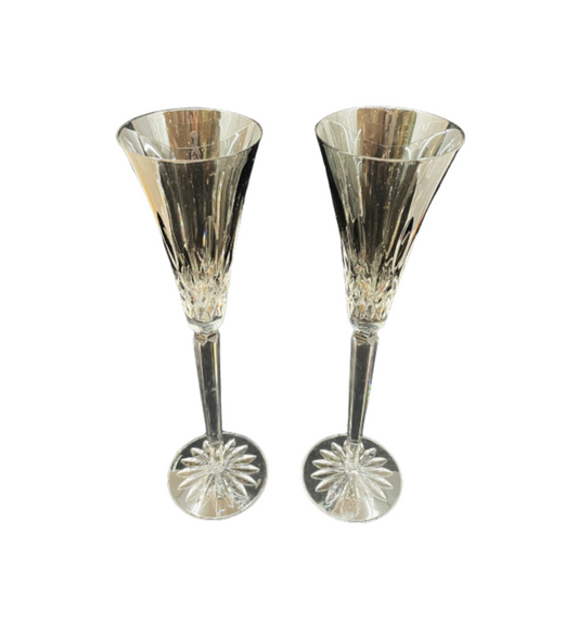 Pair of Waterford Lismore POPS Smoky Topaz Champagne Flutes (00N006)