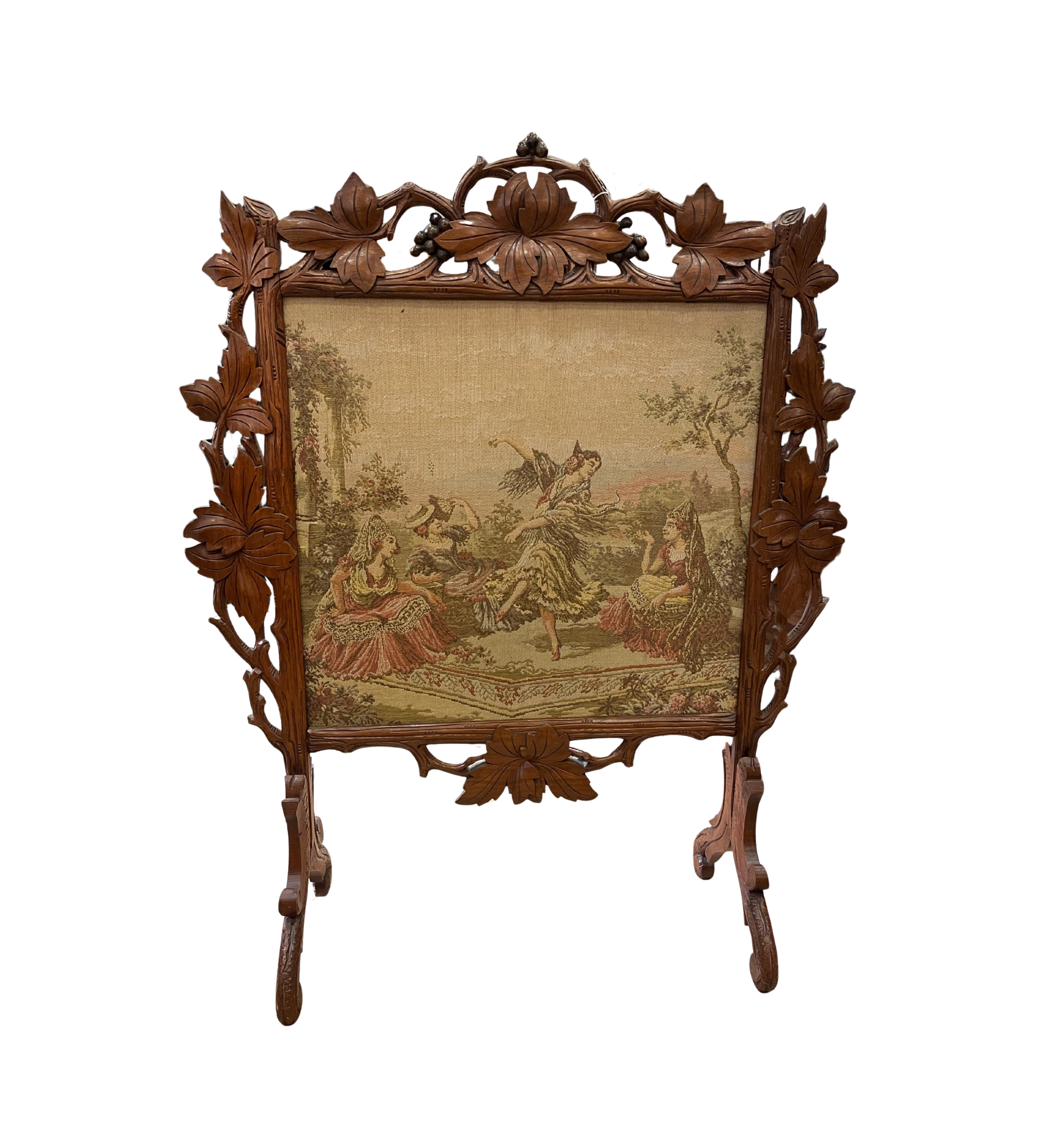 Antique Oak Leaf Fireplace Screen with Needlepoint insert (02J003
