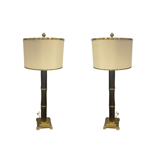 Pr. Black and Brass Regency style buffet lamps (0HE002)
