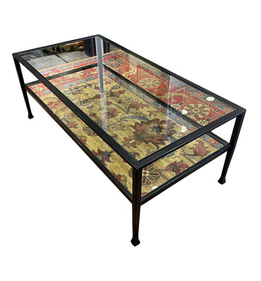 Wrought Iron and Glass Two Tier Coffee Table (0H000L)