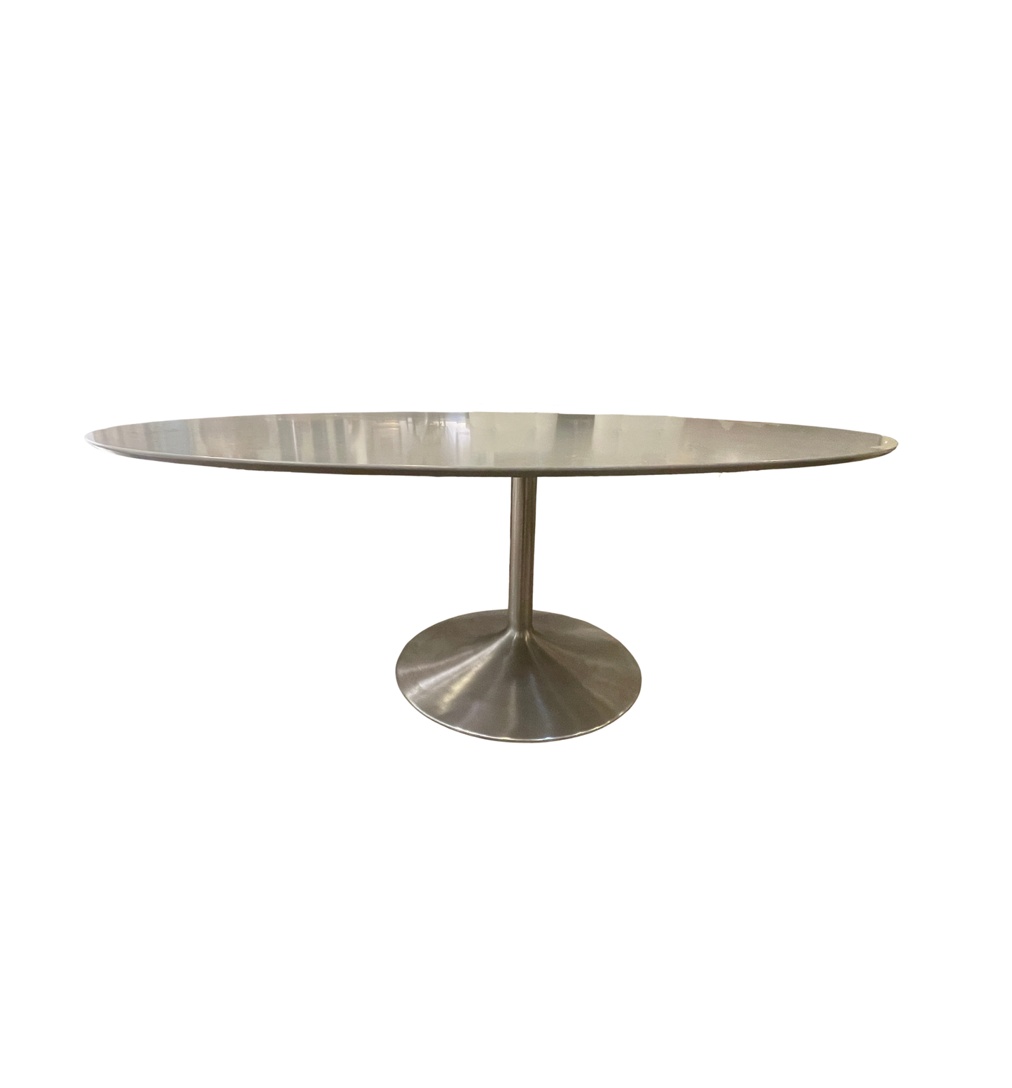 Room and Board Aria Fog Quartz 78" Oval Dining Table with Chrome Base (0GE003)