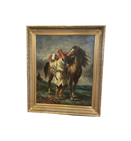 Eugene Delacroix Reproduction Oil on Canvas, "Arab Saddling his Horse" (0HP010)