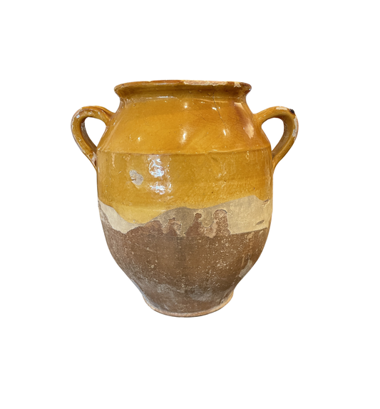 Antique French Confit Jar, Double Handled Yellow Glaze (0HP00K)