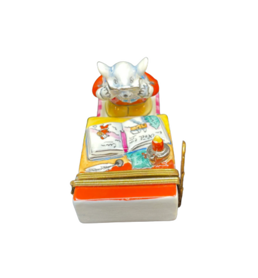 Limoges Reading Mouse Match Safe Trinket Box (03002E)