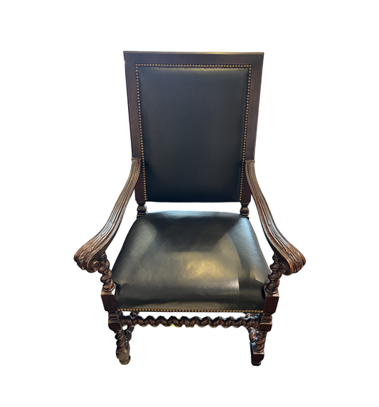 Reproduction Leather Barley Twist French Renaissance chair (Two Available) (0G0019)
