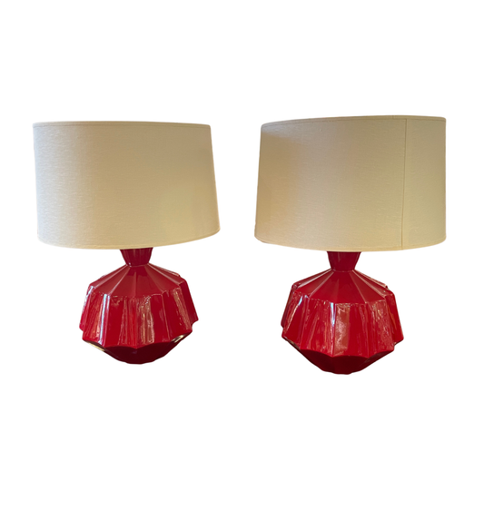 Robert Abbey Orion Lamps in Red, a Pair (0HM001)