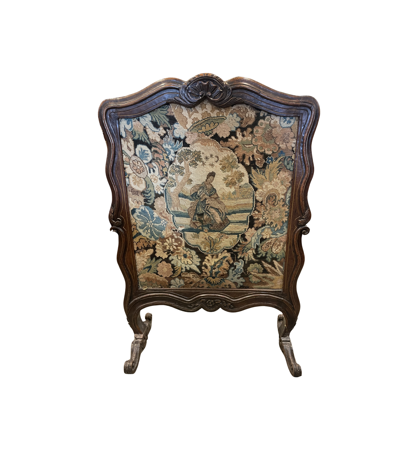Antique Fireplace Screen with needlepoint insert, AS IS (0HP00Q)