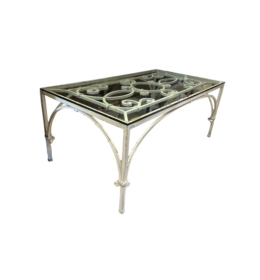 White Iron Gate Coffee Table with glass top (0HO00U)