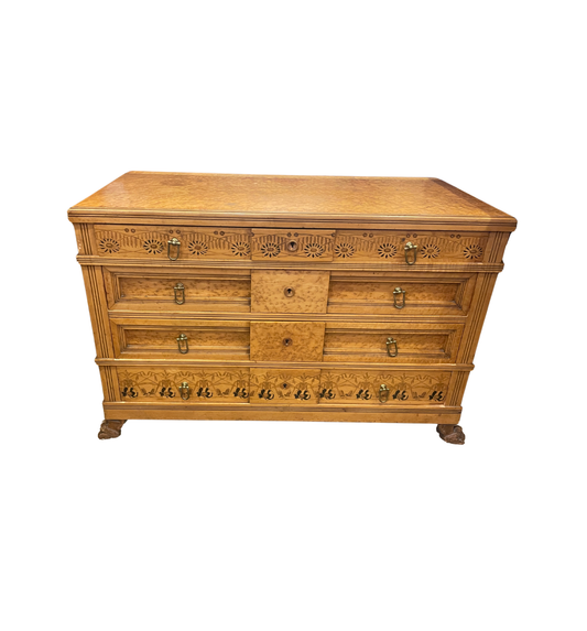 Continental 19th Century Birdseye maple with marquetry Dresser and Mirror, AS IS (0H8002)