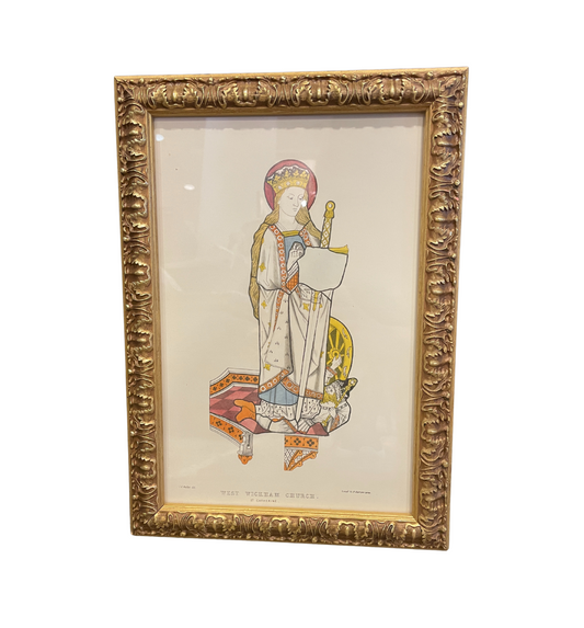 IG Waller "West Wickham Church" Stained Glass Engraving St Catherine (0G000J)