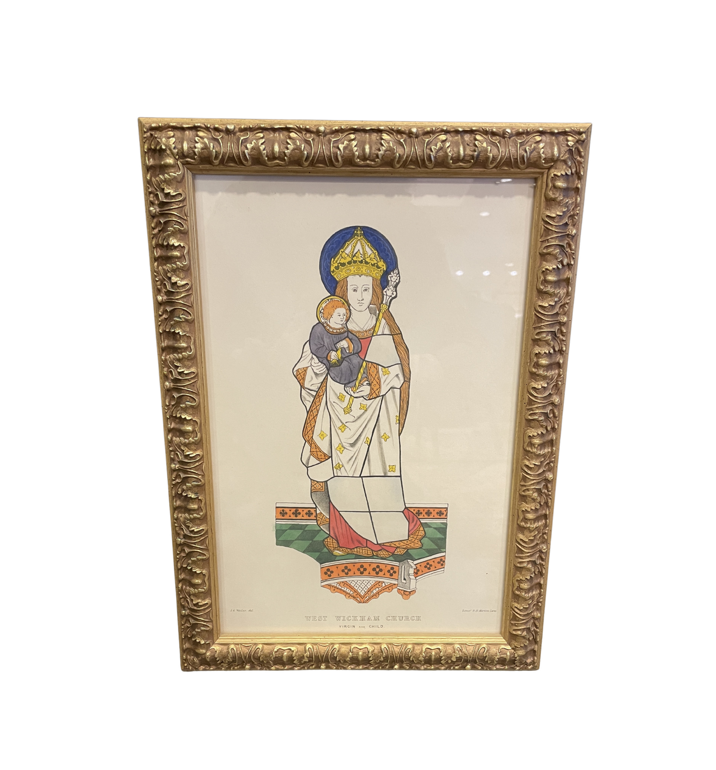 IG Waller "West Wickham Church" Stained Glass Engraving Virgin and Child (0G000J)