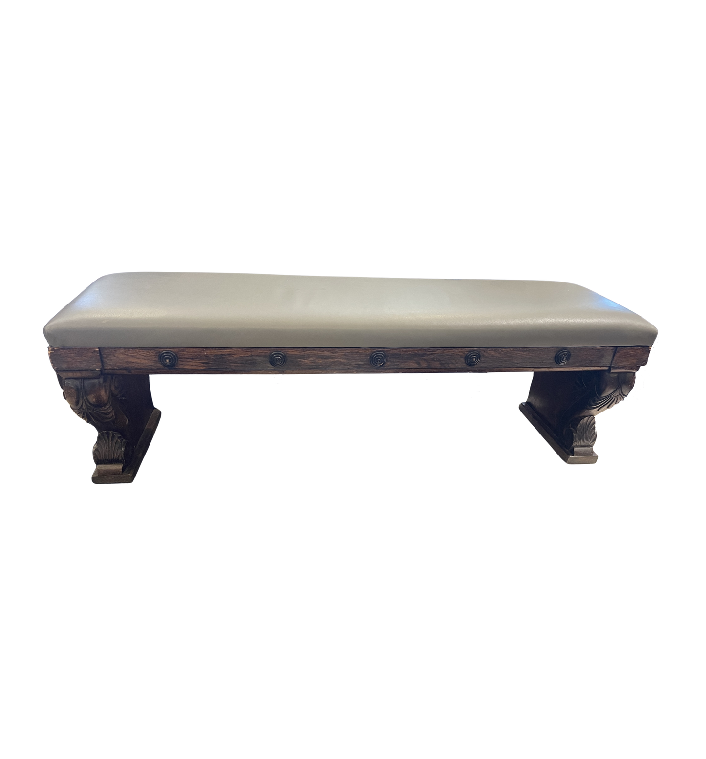Antique English Oak bench with leather seat (0HP00A)