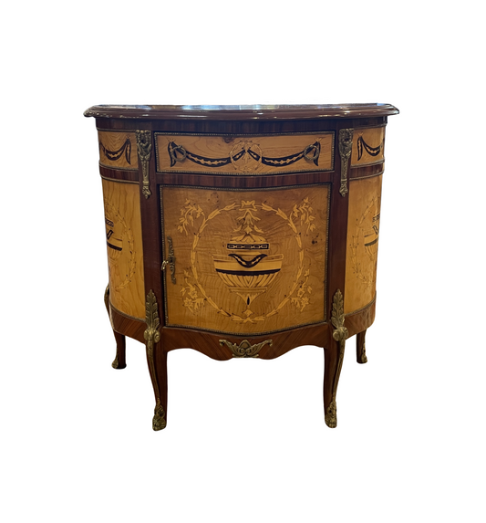 Italian Marquetry Demilune with applied bronze ormolu (0BN005)