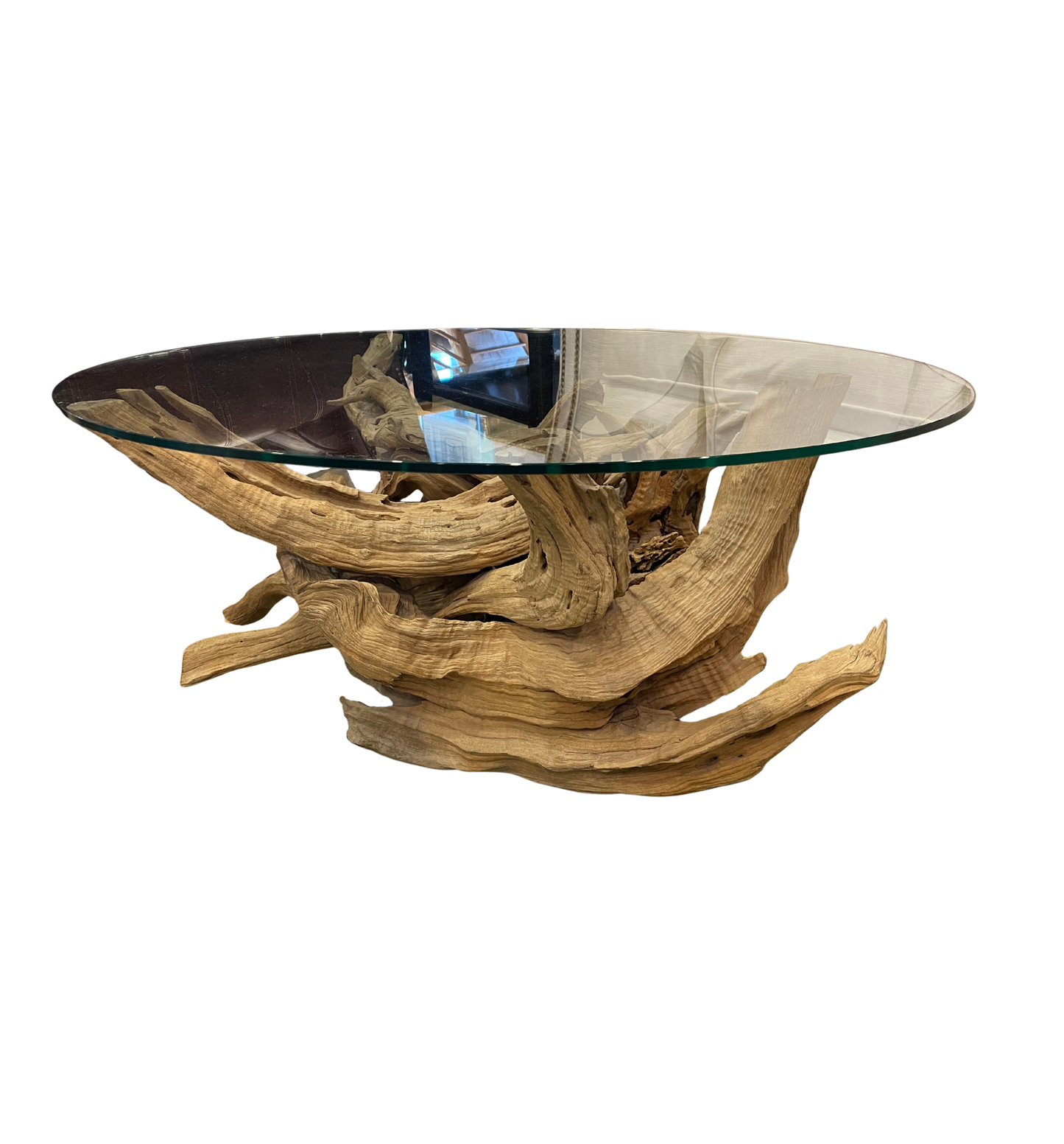 Drift Wood Coffee Table with Oval Glass Top (0HU005)