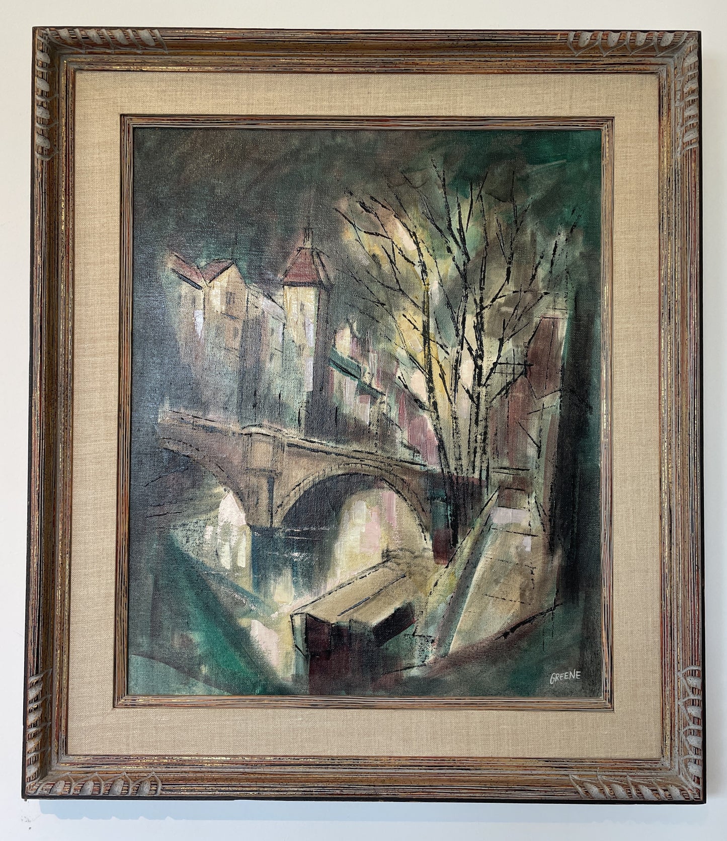 Midcentury Bridges in Bruges Oil on Canvas