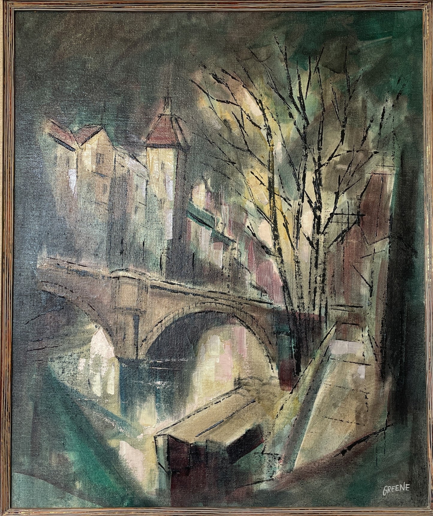 Midcentury Bridges in Bruges Oil on Canvas