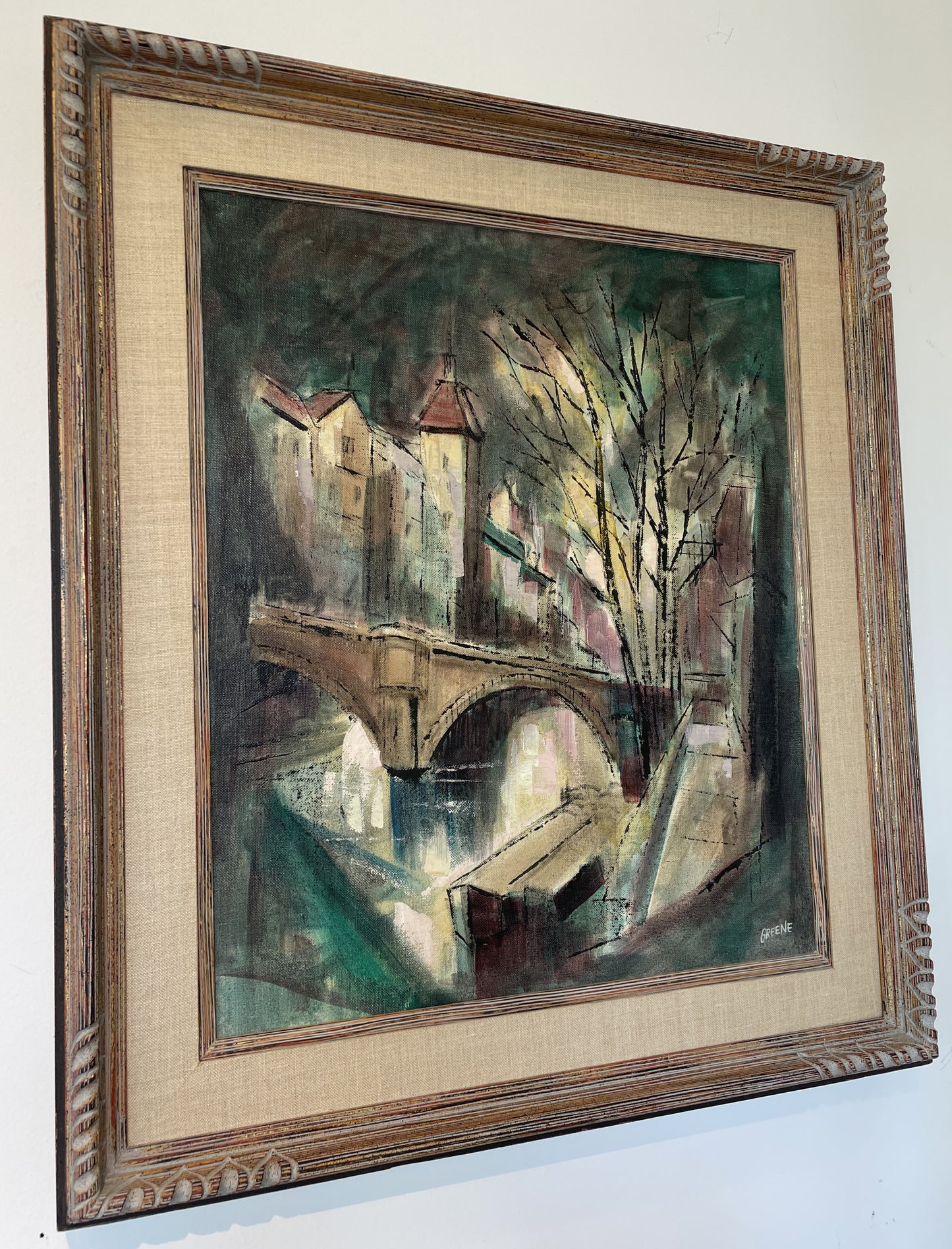 Midcentury Bridges in Bruges Oil on Canvas