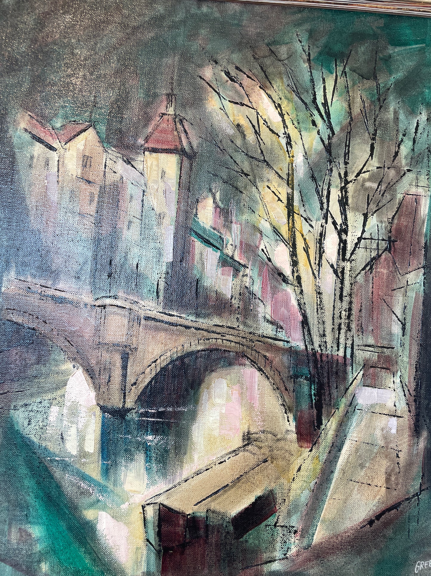 Midcentury Bridges in Bruges Oil on Canvas