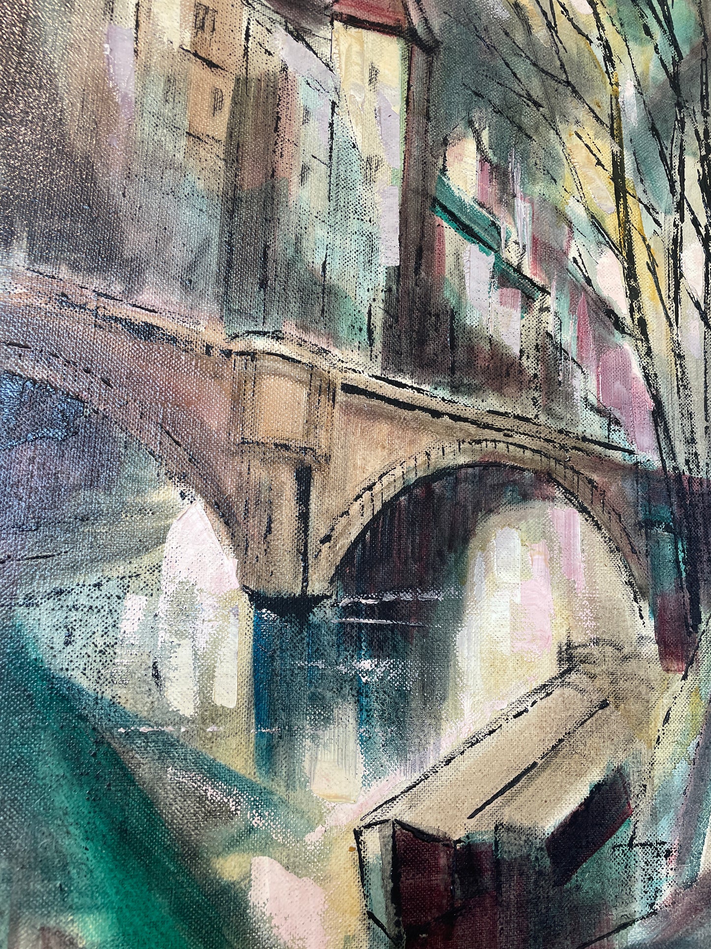 Midcentury Bridges in Bruges Oil on Canvas