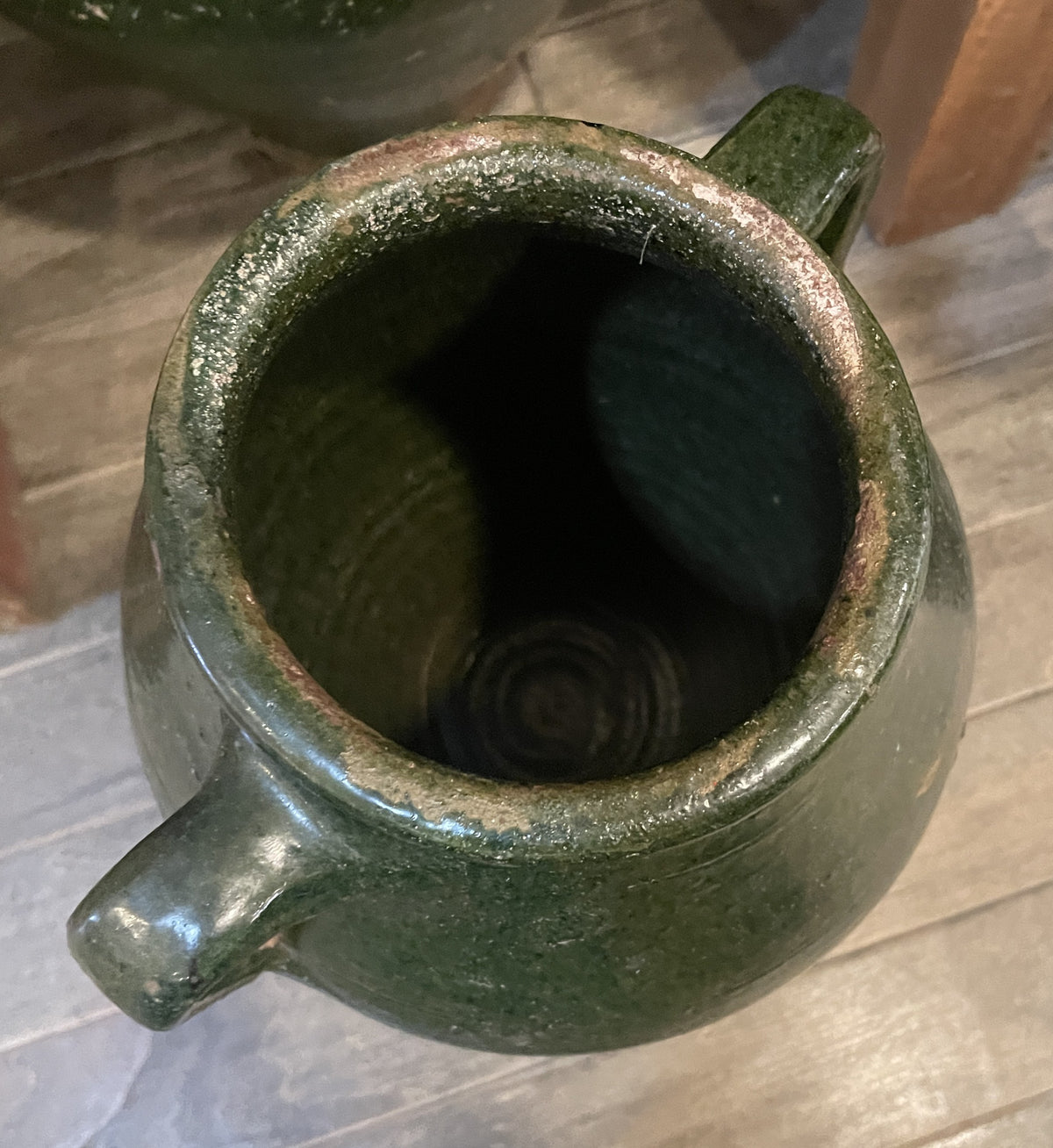 Antique Terracotta Green Glaze Olive Jar, medium (0JL052)