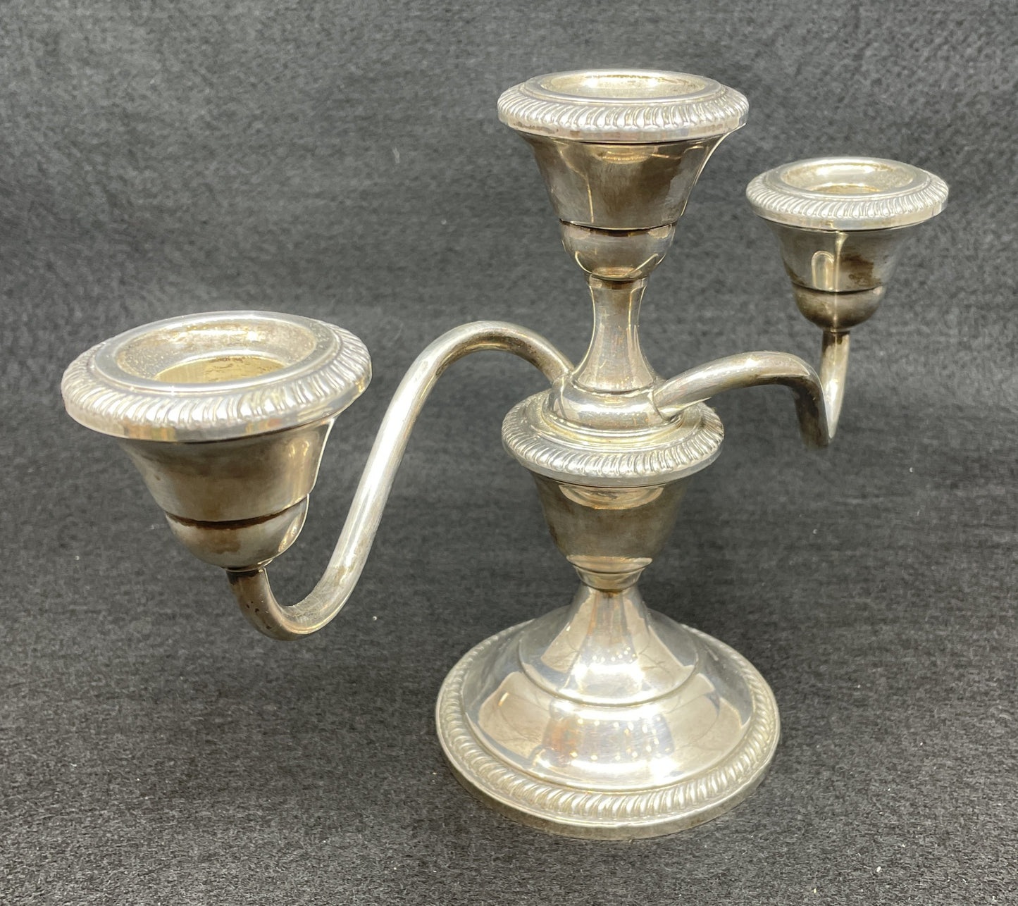 Fisher Sterling Three Candle Candelabras, a pair (012006)