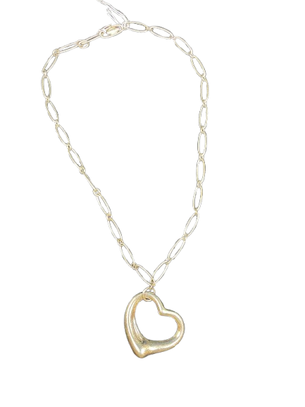 Tiffany Elsa Peretti Large Open Heart with Chain, as is (0ET001)