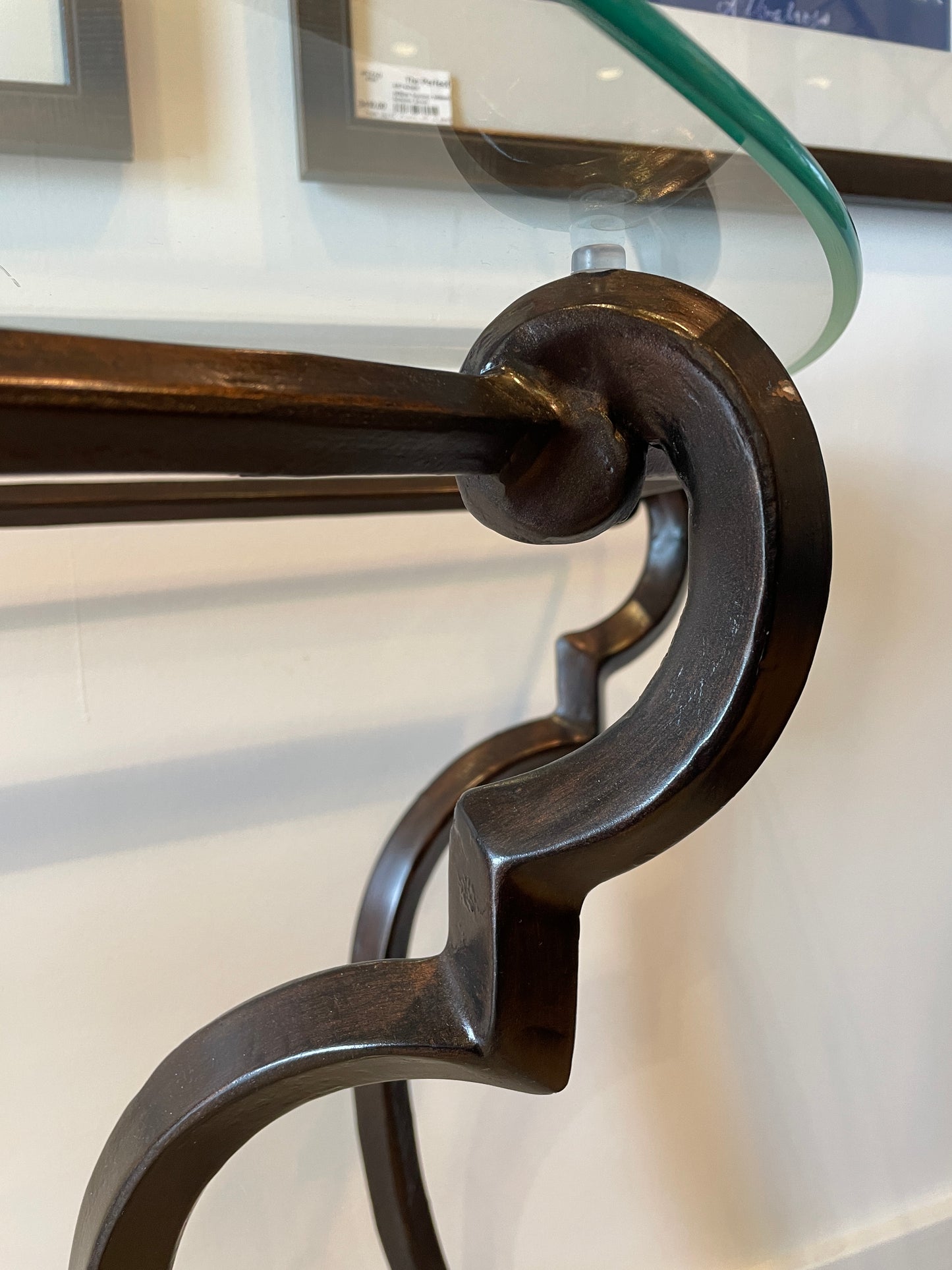 Glass and Iron Demilune Console Table (0BB008)