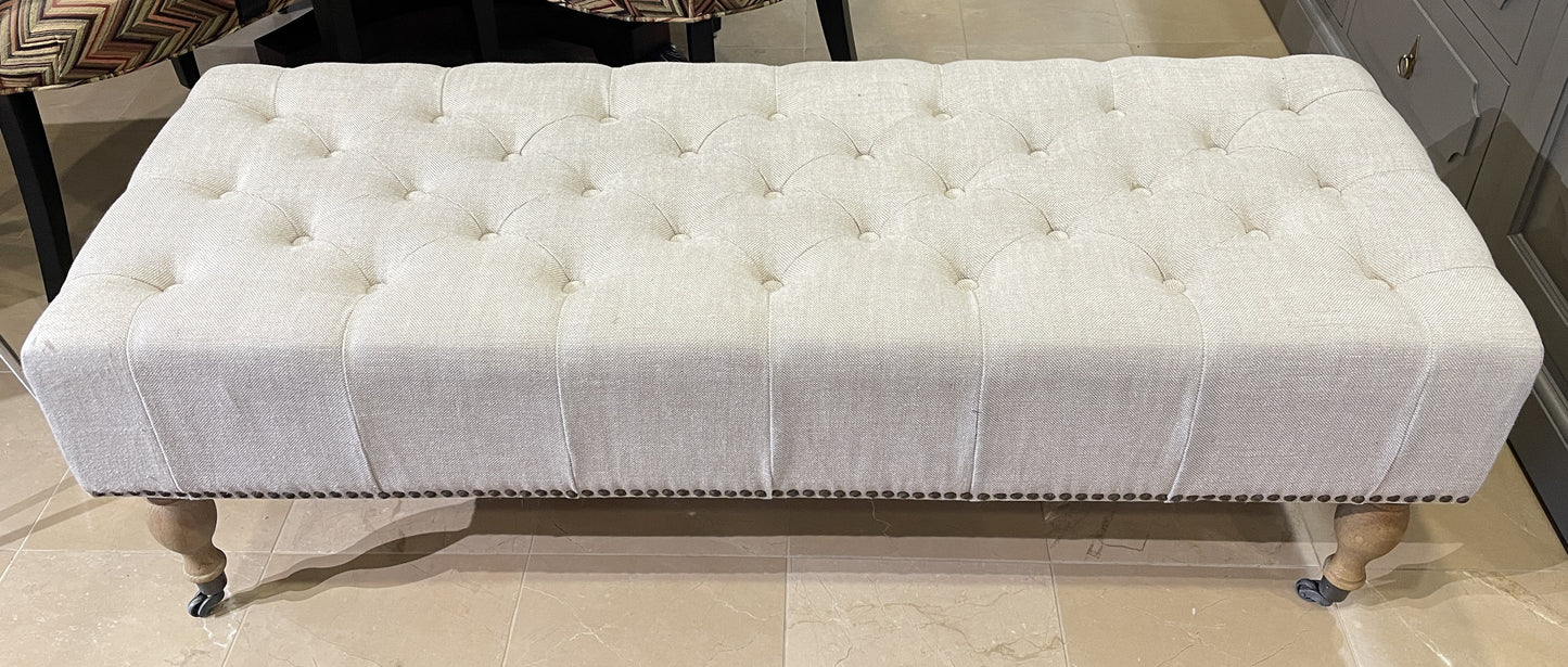 Restoration Hardware Tufted Linen Bench (0F1004)