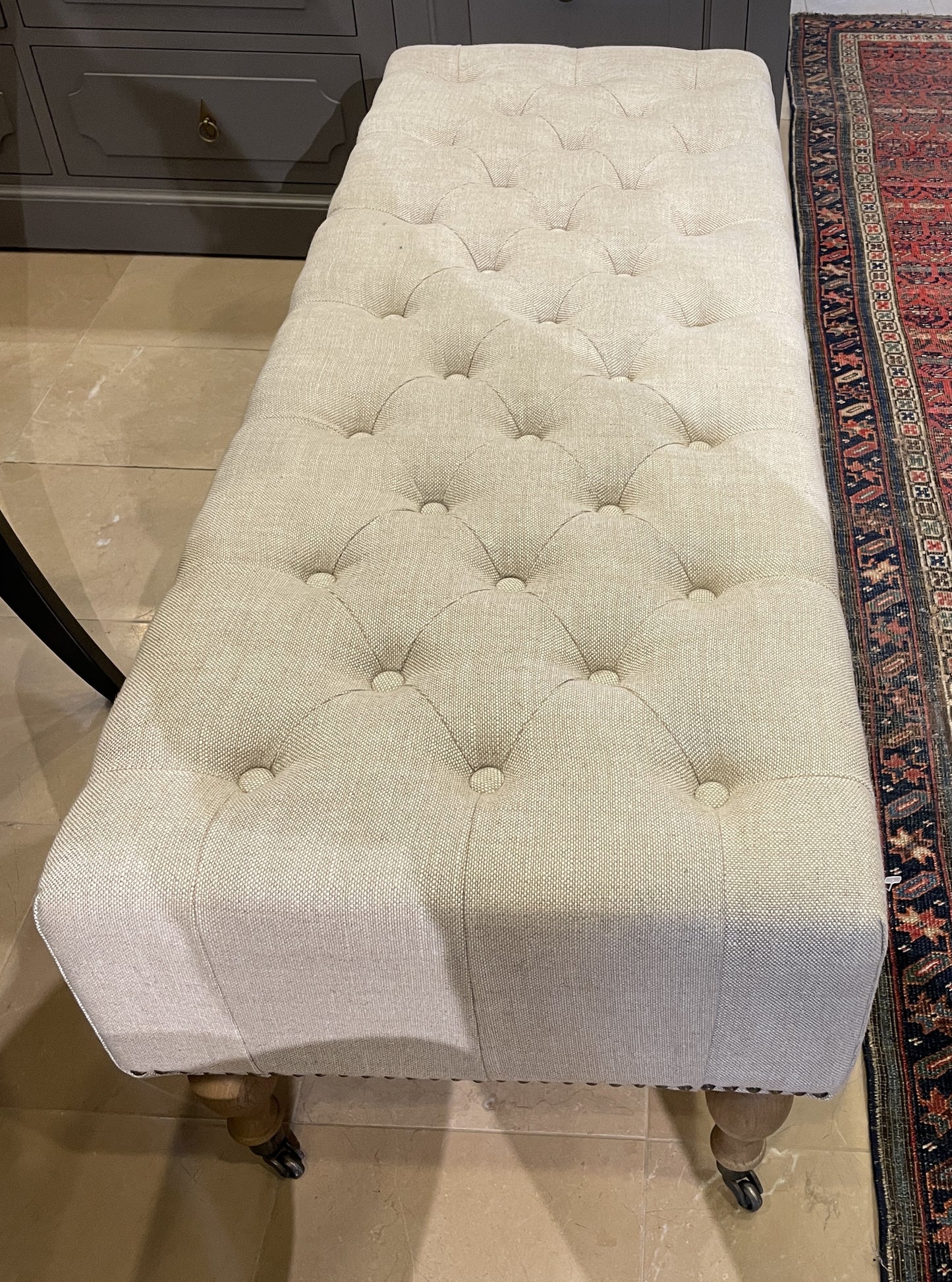 Restoration Hardware Tufted Linen Bench (0F1004)