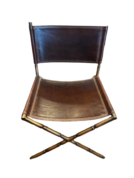 Baker Maguire Bronze and Leather Campaign Side Chair (0F2004) (2 Available)