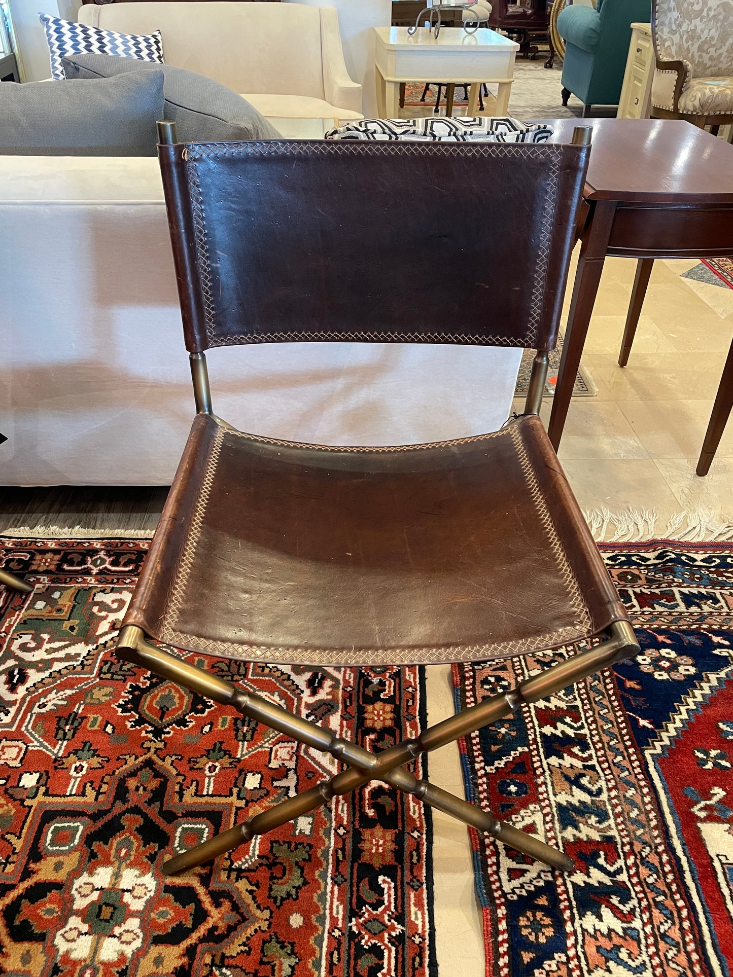 Baker Maguire Bronze and Leather Campaign Side Chair (0F2004) (2 Available)