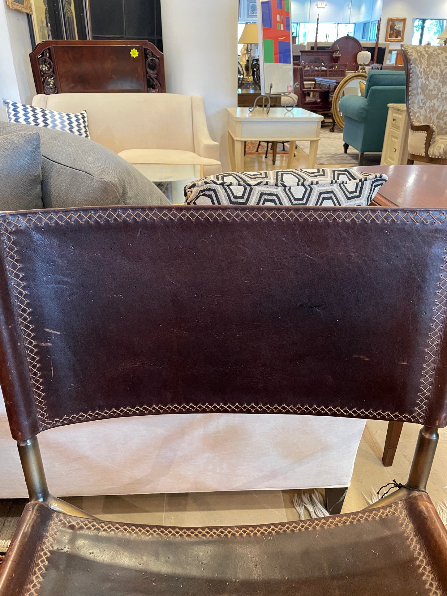 Baker Maguire Bronze and Leather Campaign Side Chair (0F2004) (2 Available)
