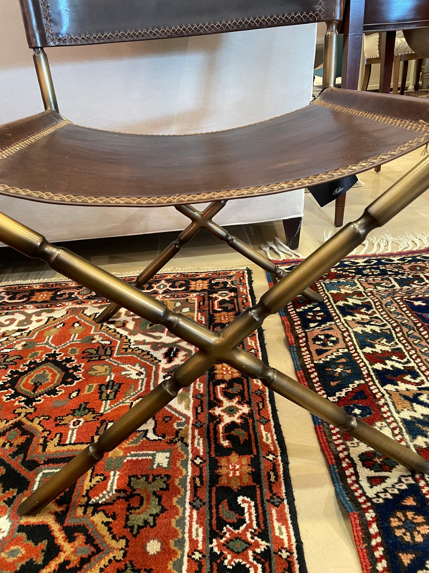 Baker Maguire Bronze and Leather Campaign Side Chair (0F2004) (2 Available)