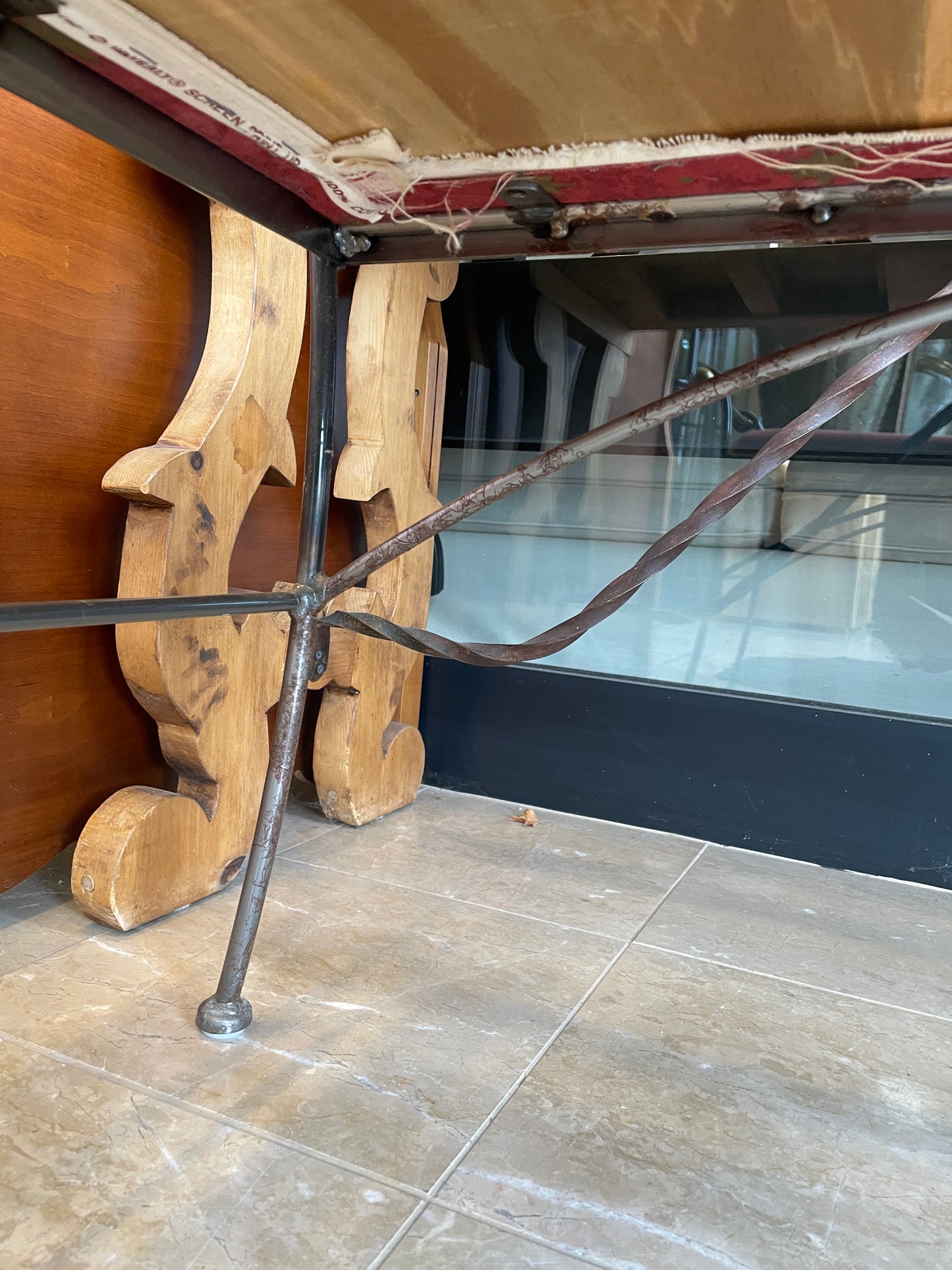 Vintage Iron Bench with Gold Sphere Finishes, AS IS (0IU008)