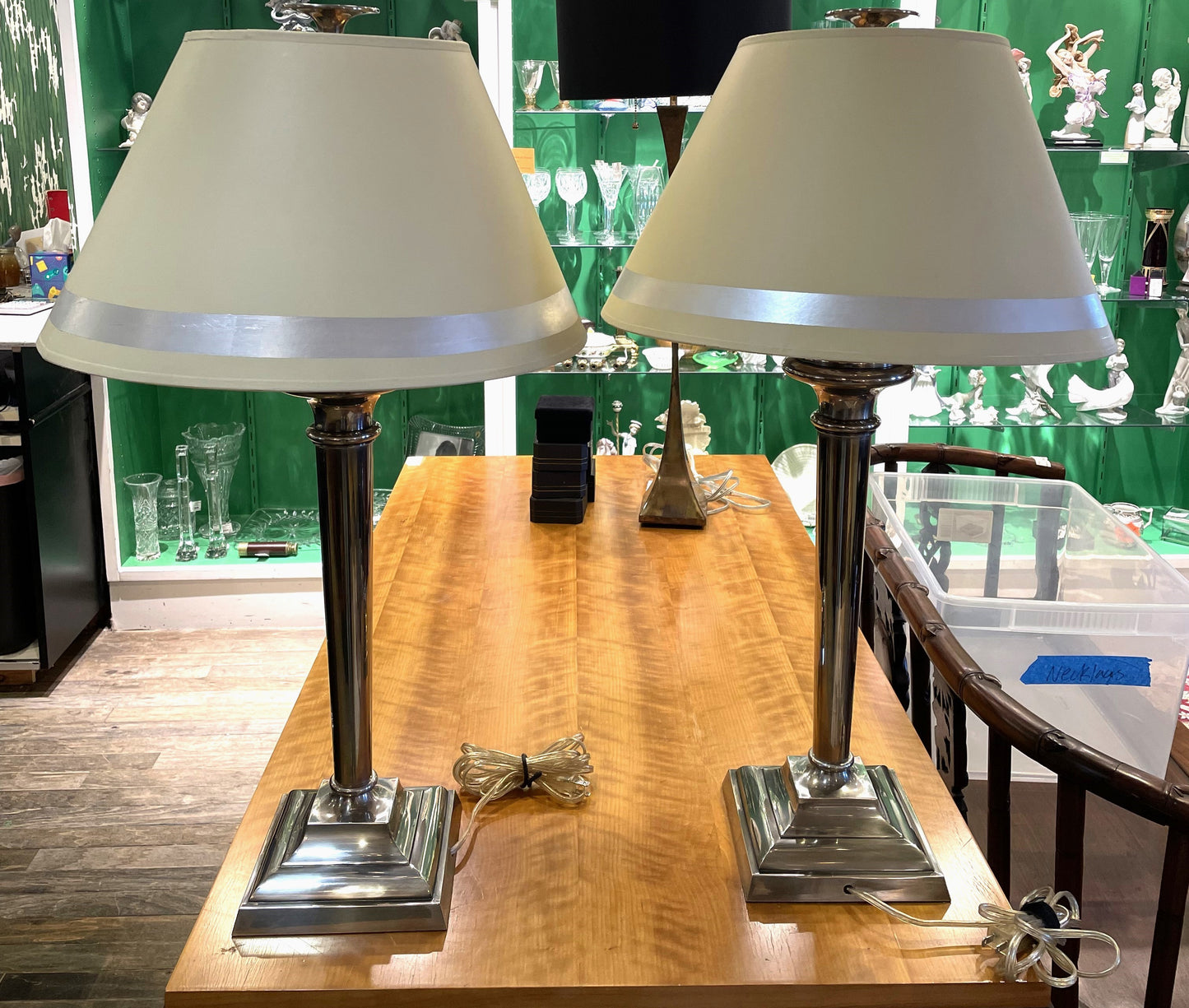 Pair of Chapman Nickel Column Lamps (7K4PPL)