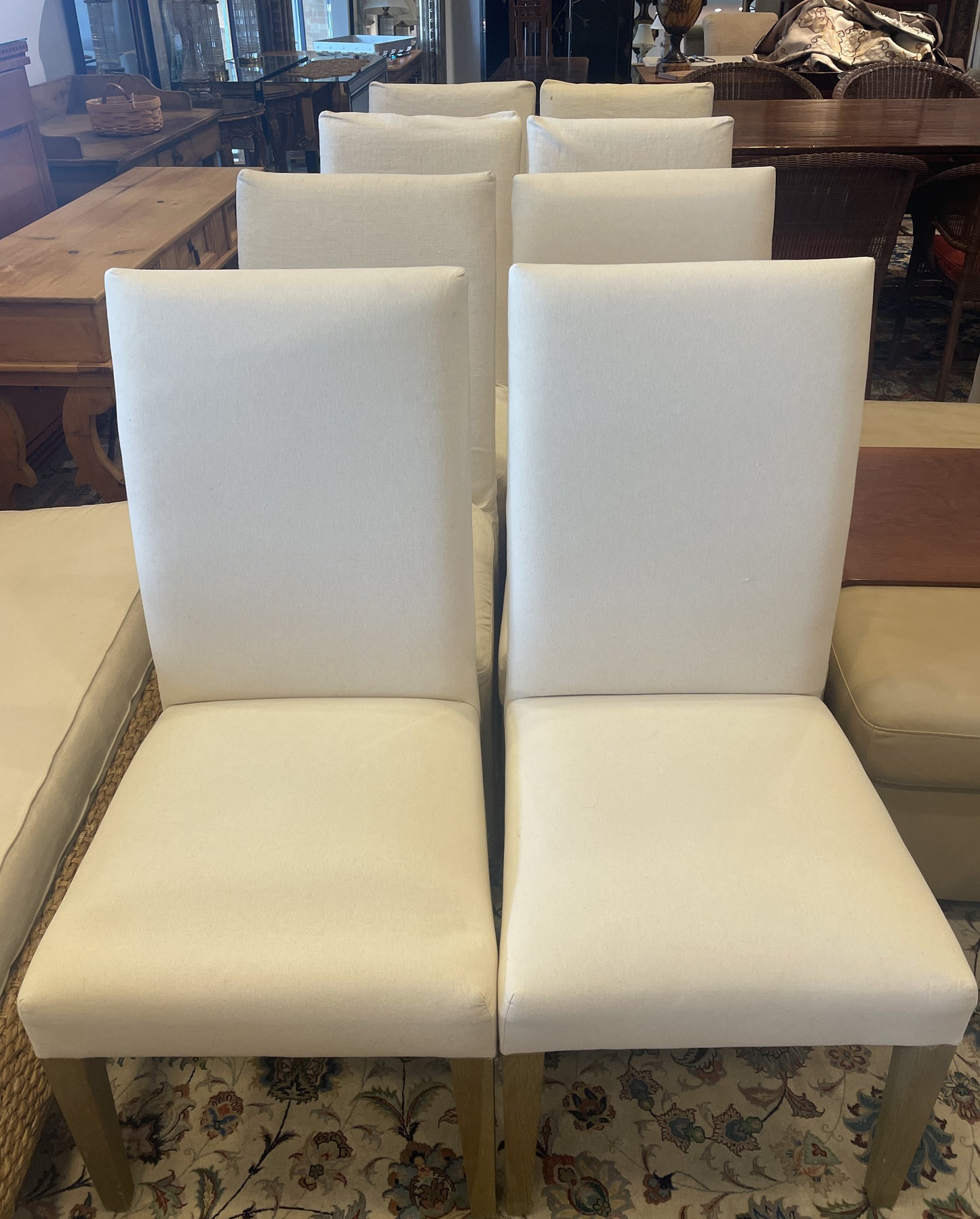 8 Custom Linen Slipcovered Parsons Chairs, AS IS (0A900G)