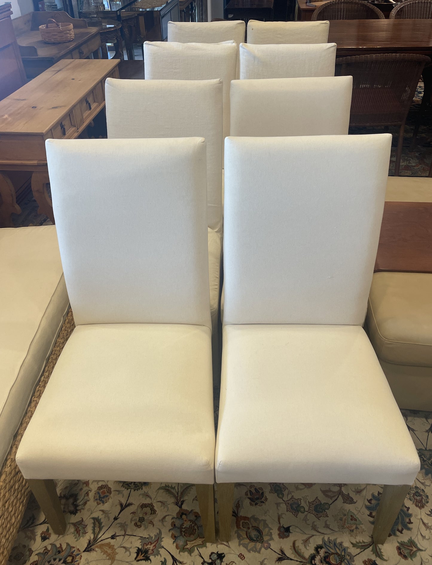 8 Custom Linen Slipcovered Parsons Chairs, AS IS (0A900G)