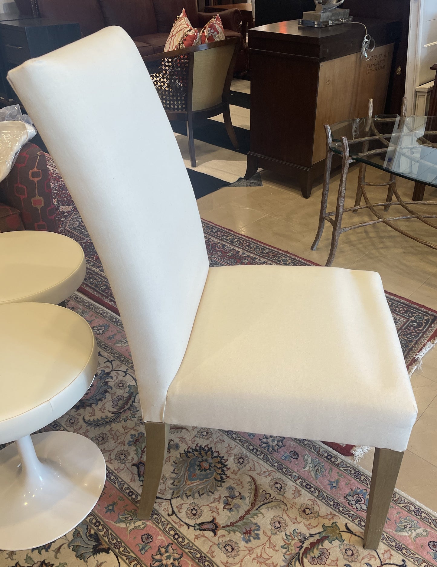 8 Custom Linen Slipcovered Parsons Chairs, AS IS (0A900G)