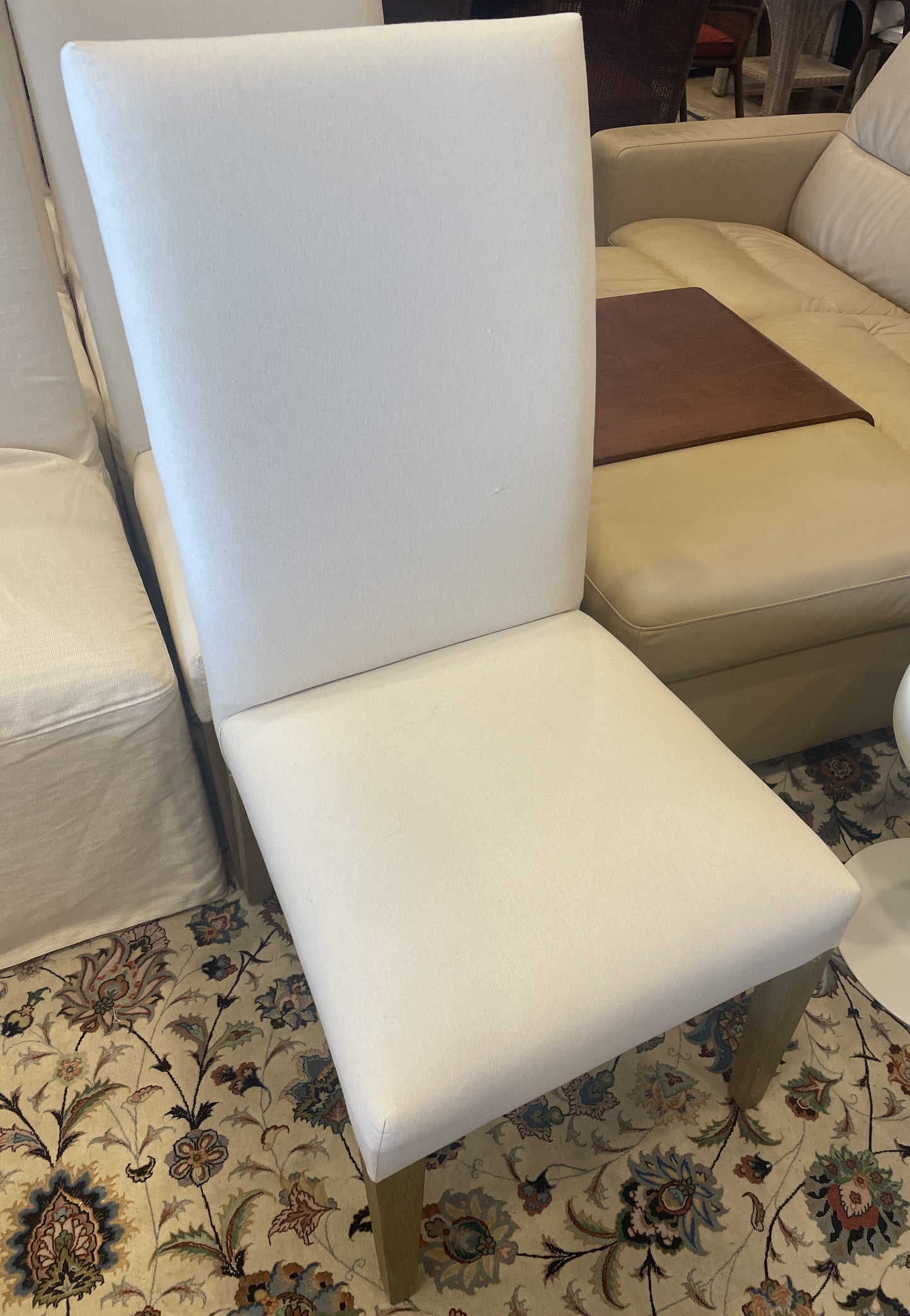 8 Custom Linen Slipcovered Parsons Chairs, AS IS (0A900G)