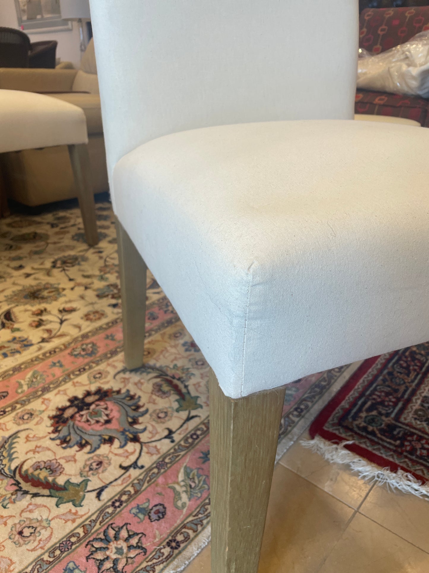 8 Custom Linen Slipcovered Parsons Chairs, AS IS (0A900G)