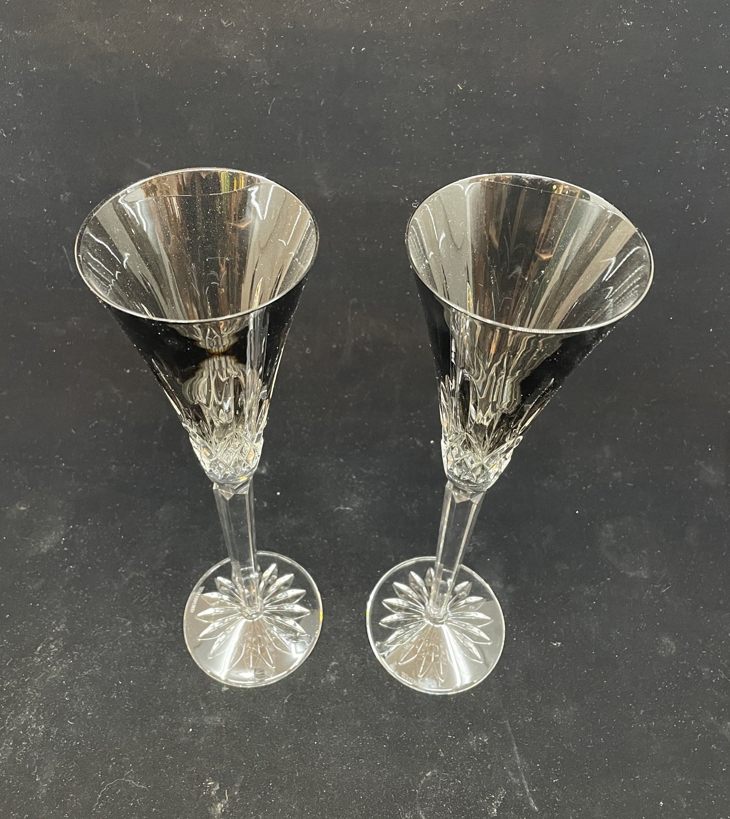 Pair of Waterford Lismore POPS Smoky Topaz Champagne Flutes (00N006)