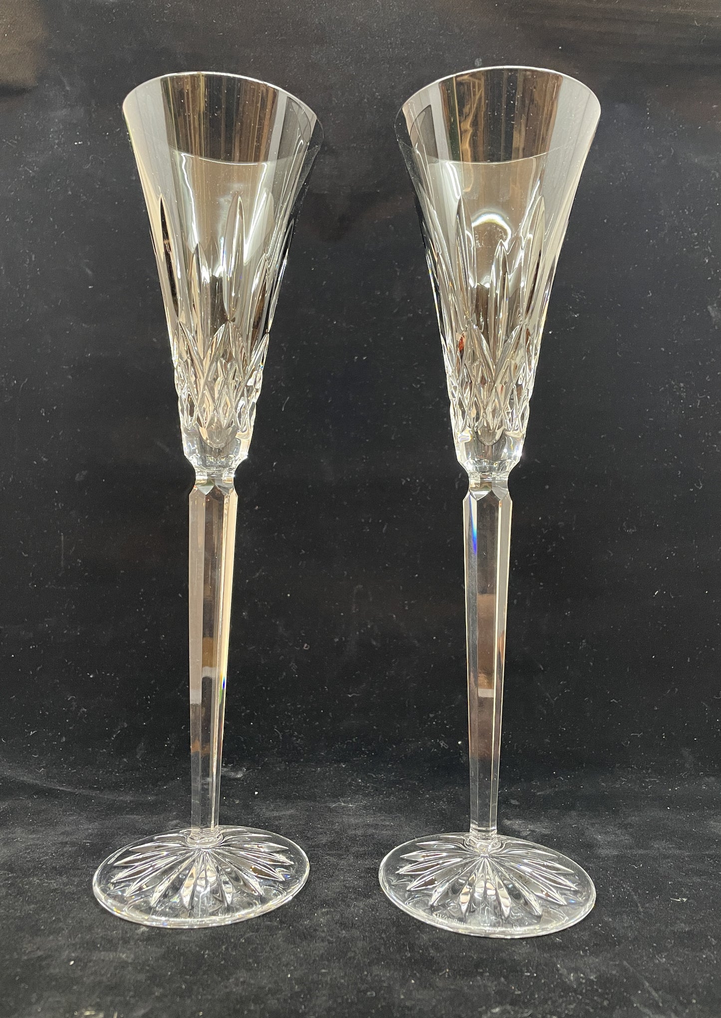 Pair of Waterford Lismore POPS Smoky Topaz Champagne Flutes (00N006)