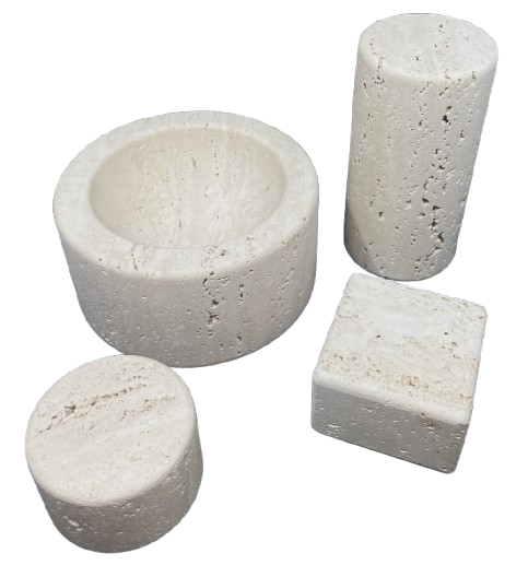 Hugh Acton Travertine Artforms, Megaforms. Set of 4 (08E015)