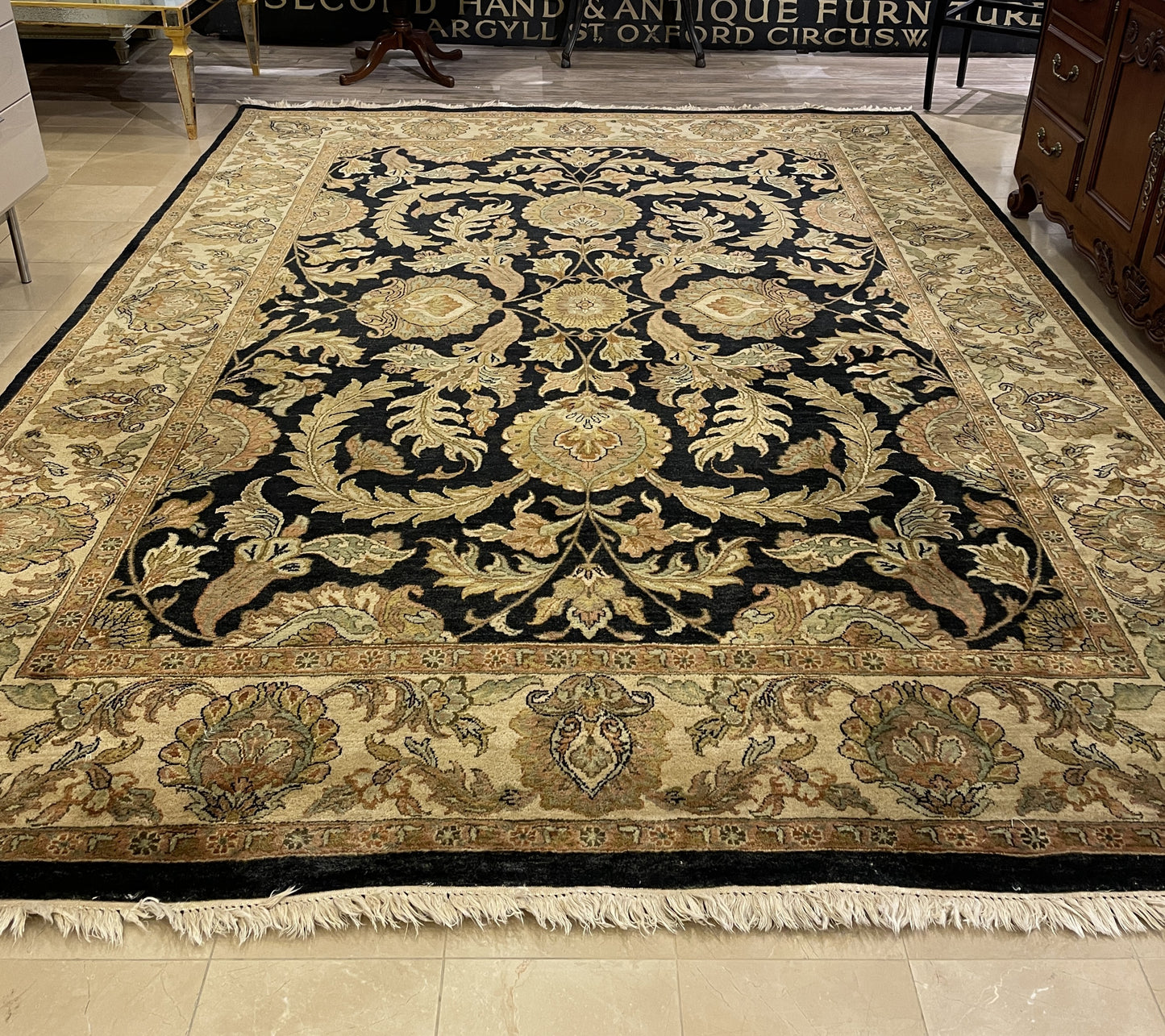 Hand Knotted/Loomed Green and Black Rug (11.6x8.9) (0BP001)